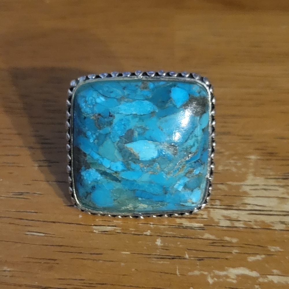 Statement Ring Thailand Fd Turquoise Sterling Sil… - image 1